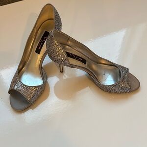 Nina Silver Glitter Peep Toe Heels